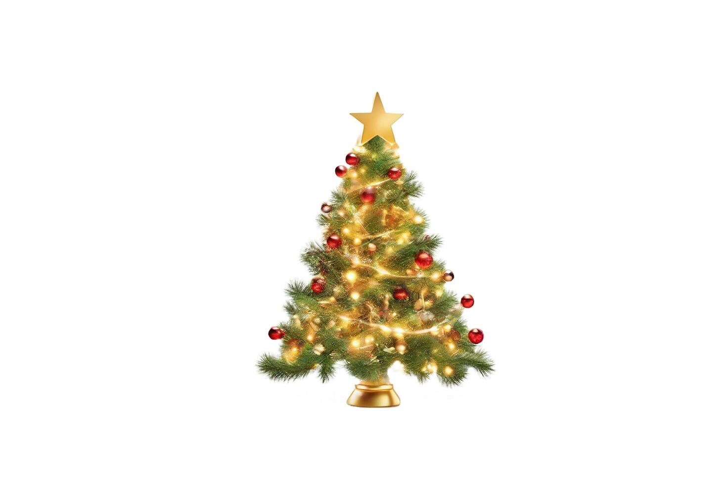 ai gegenereerd Kerstmis boom met ster en licht Aan wit achtergrond beeld foto