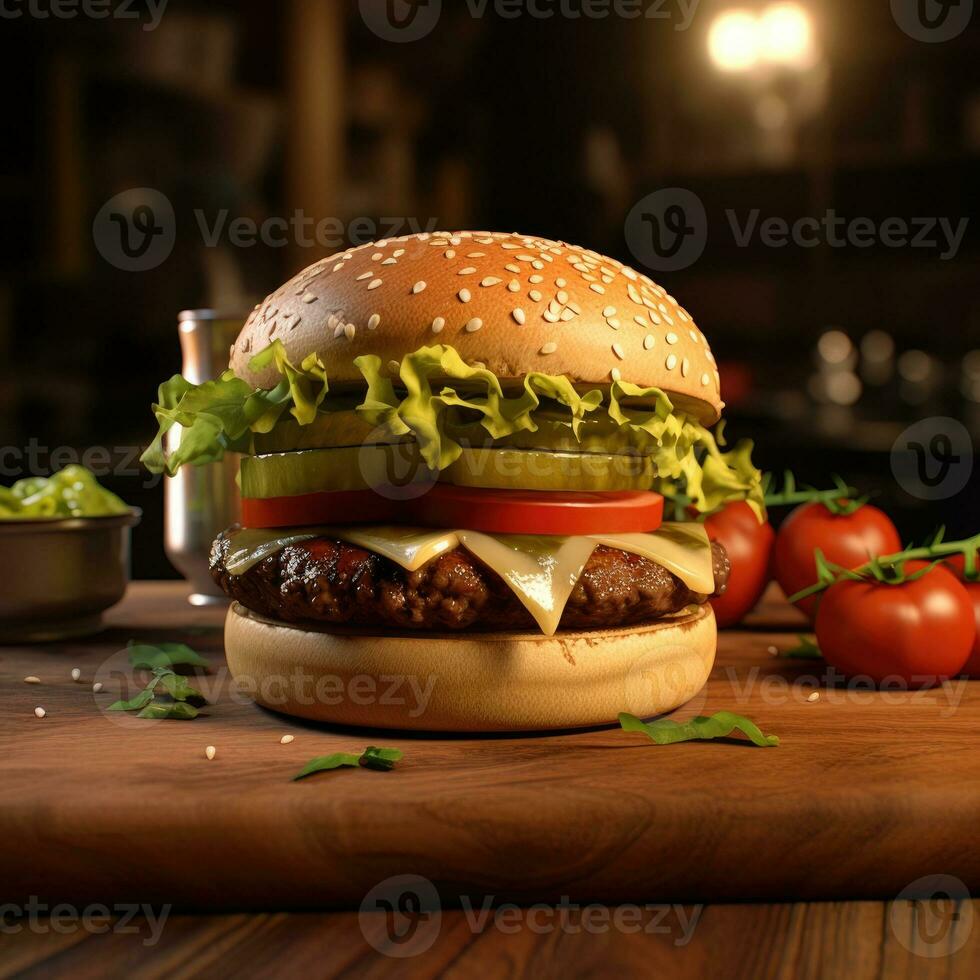 ai gegenereerd huis gemaakt Hamburger met sla en kaas foto