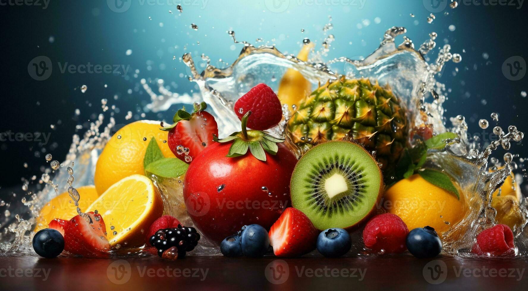 ai gegenereerd heerlijk gekleurde fruit Aan gekleurde achtergrond, behang van fruit, gesneden fruit Aan abstract achtergrond, fruit achtergrond foto