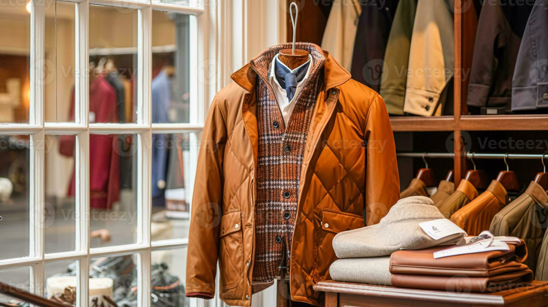 ai gegenereerd herenkleding op te slaan in Engels platteland stijl, herfst winter kleding verzameling foto