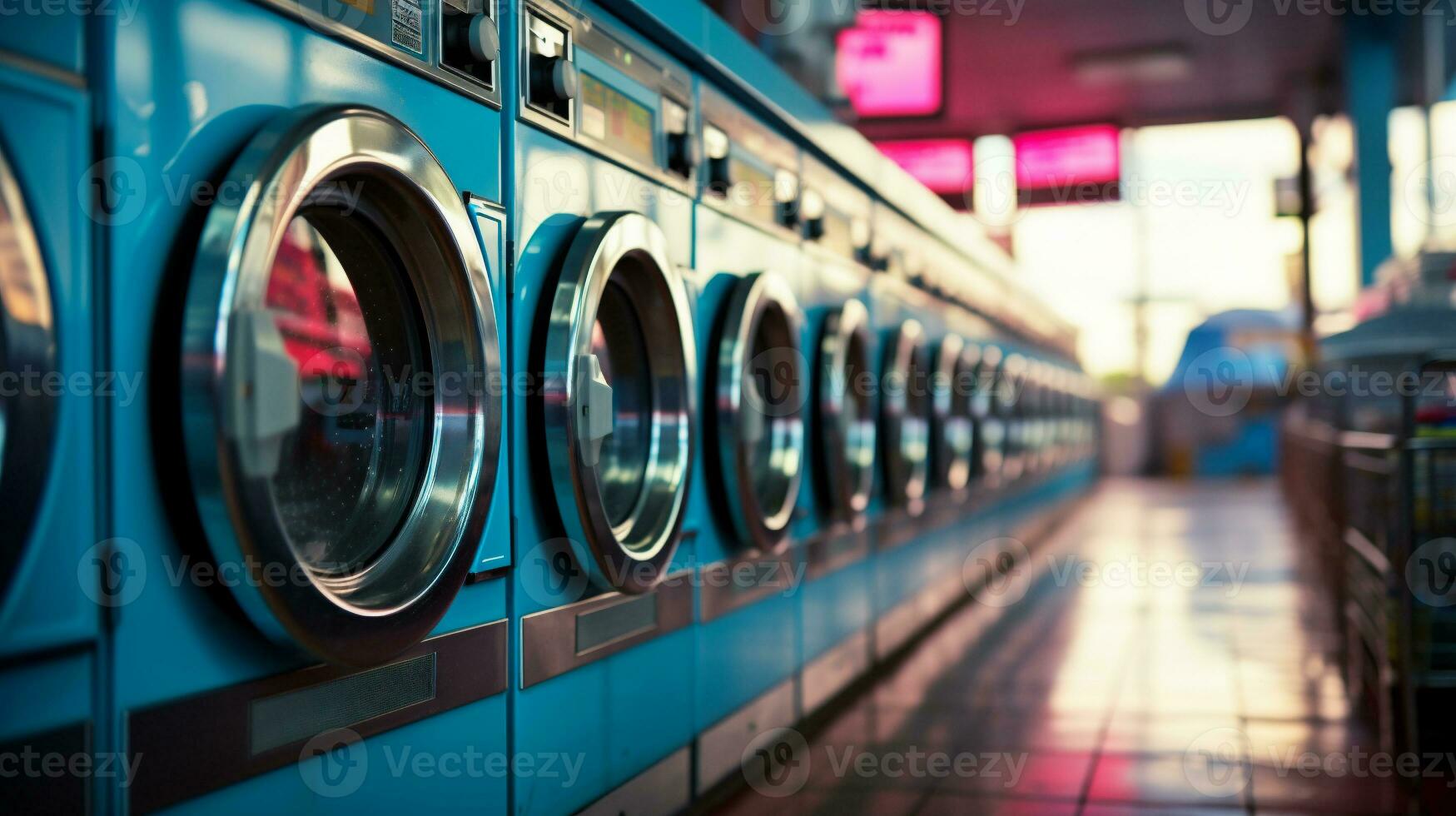 ai gegenereerd het wassen machine in wasserette. wasserij kamer interieur foto