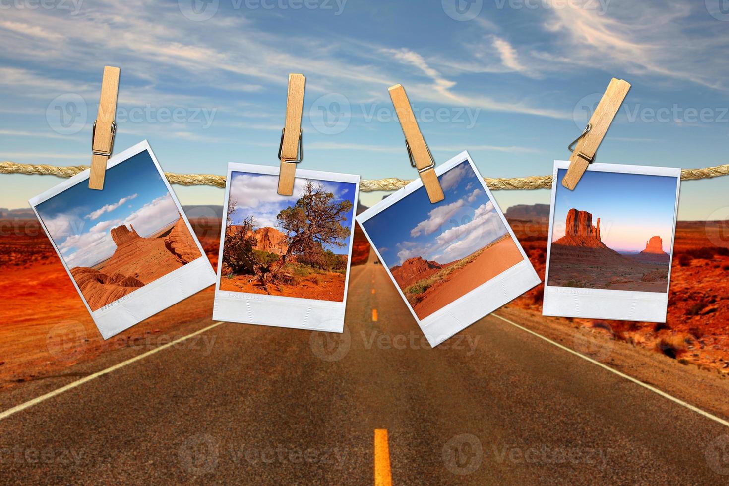 vakantiereisconcept met polaroidfilmbeelden van monument valley arizona foto