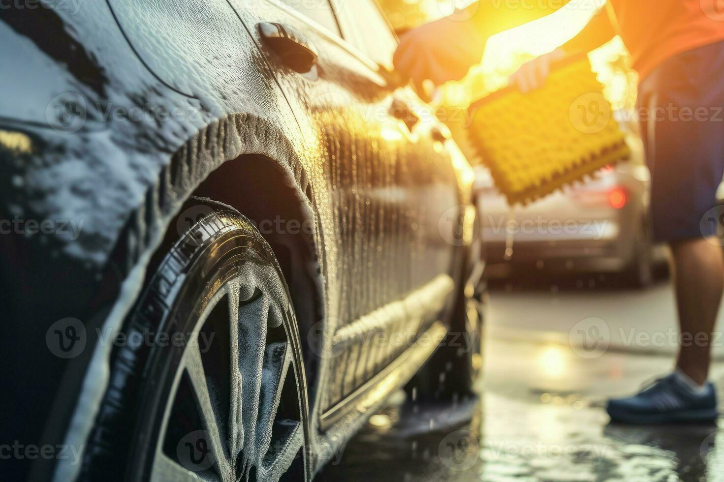 ai gegenereerd doeltreffend Mens auto spons zelf wassen. genereren ai foto