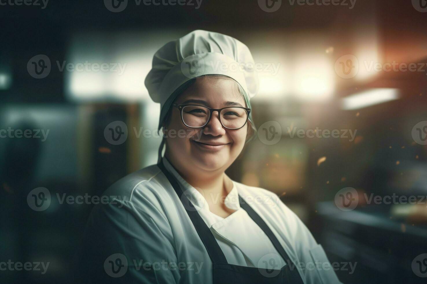 ai gegenereerd te zwaar vrouw chef koken portret. genereren ai foto