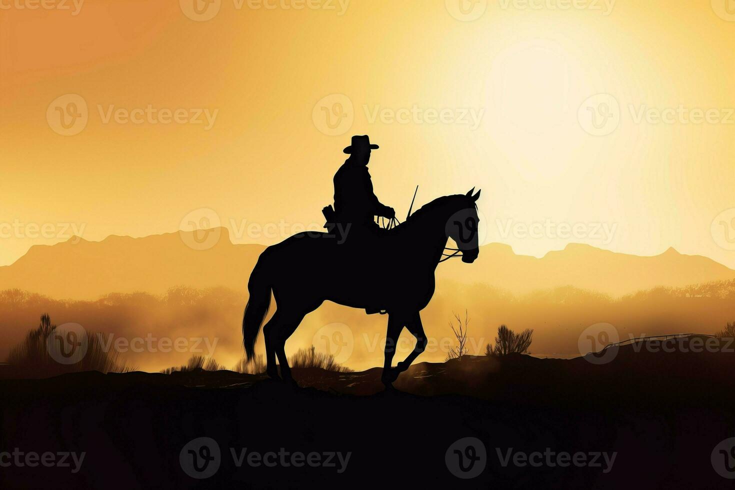 ai gegenereerd silhouet cowboy paard. genereren ai foto