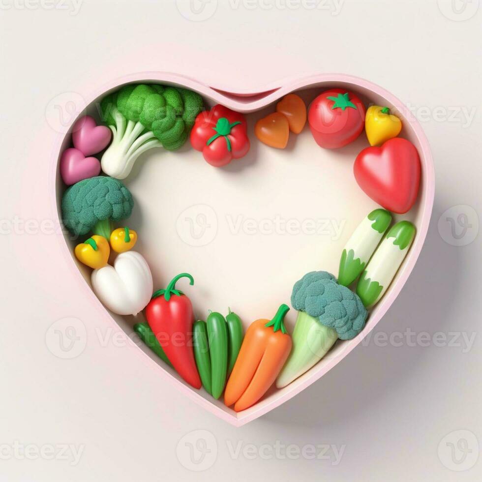ai gegenereerd een 3d hart vormig groenten Aan geïsoleerd wit achtergrond. gegenereerd met ai foto