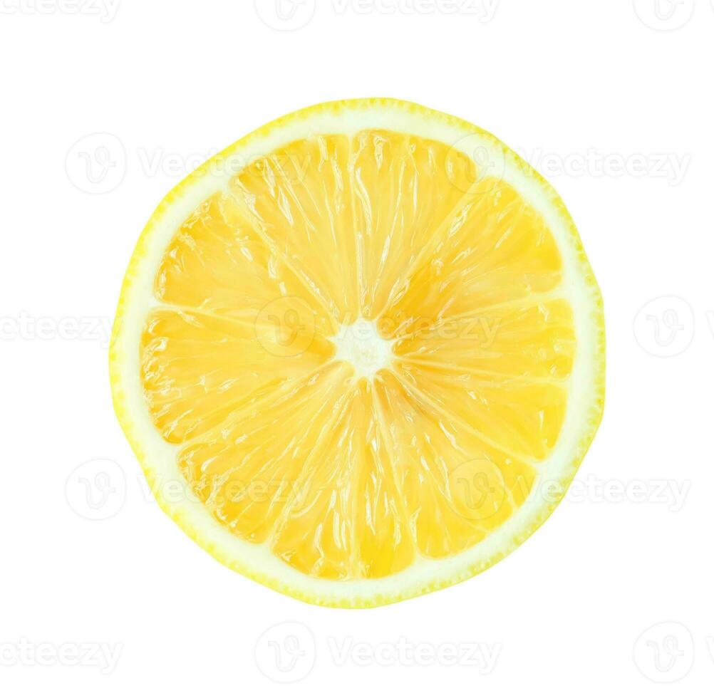 top visie van mooi geel citroen voor de helft geïsoleerd Aan wit achtergrond met knipsel pad foto