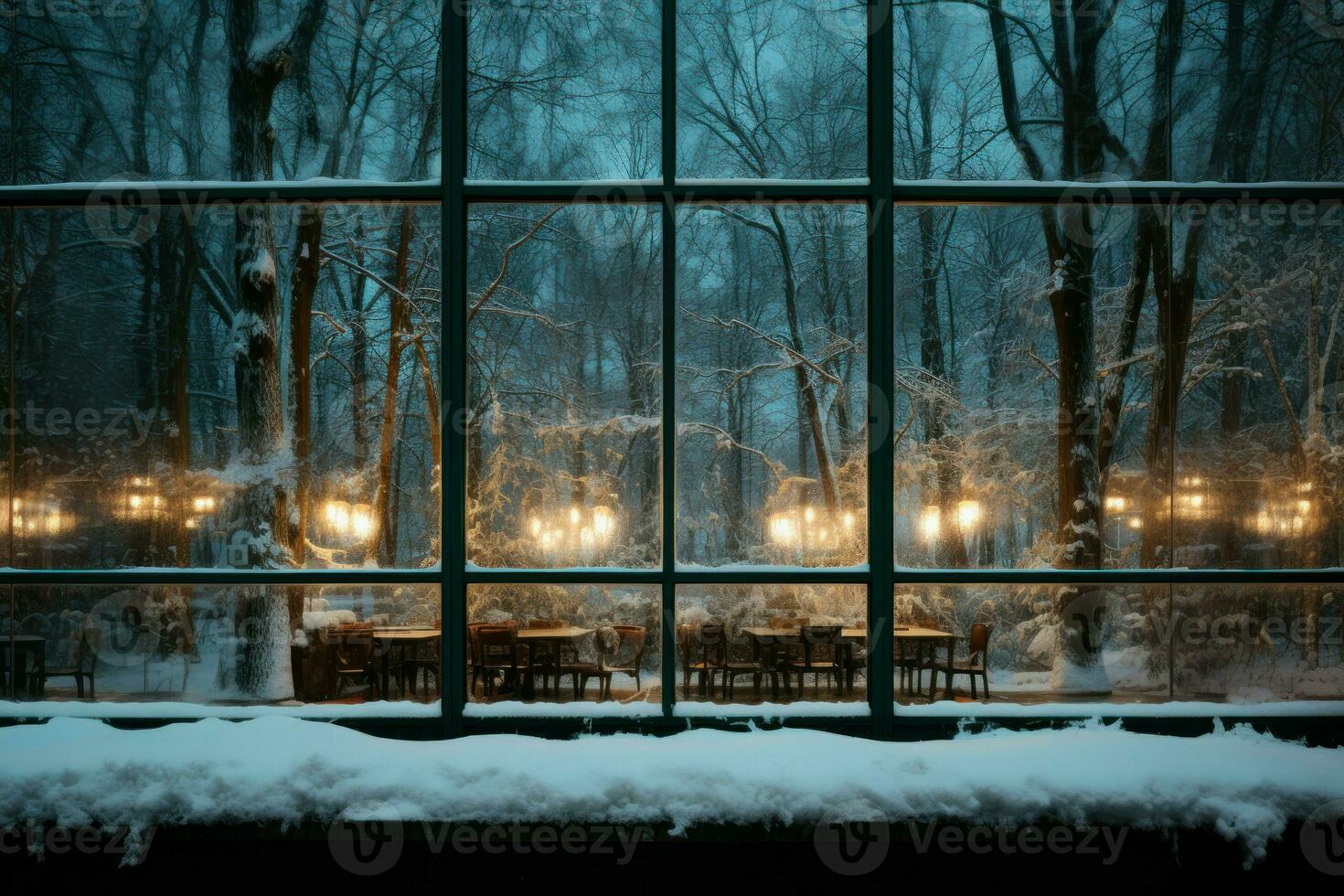 ai gegenereerd besneeuwd reflecties in ramen - generatief ai foto