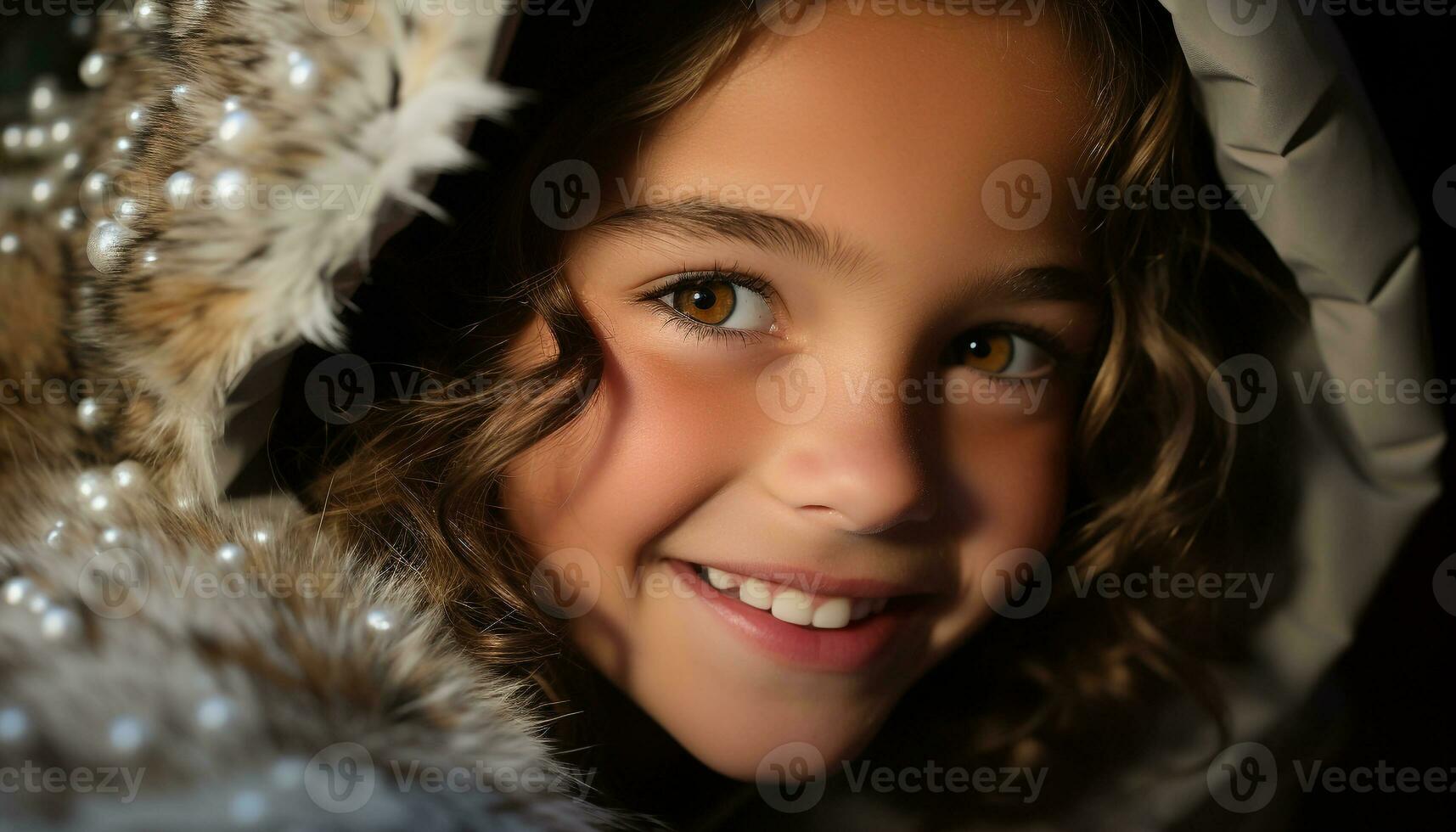 ai gegenereerd glimlachen meisje, schattig portret, vrolijk geluk, winter schoonheid, vreugde gegenereerd door ai foto