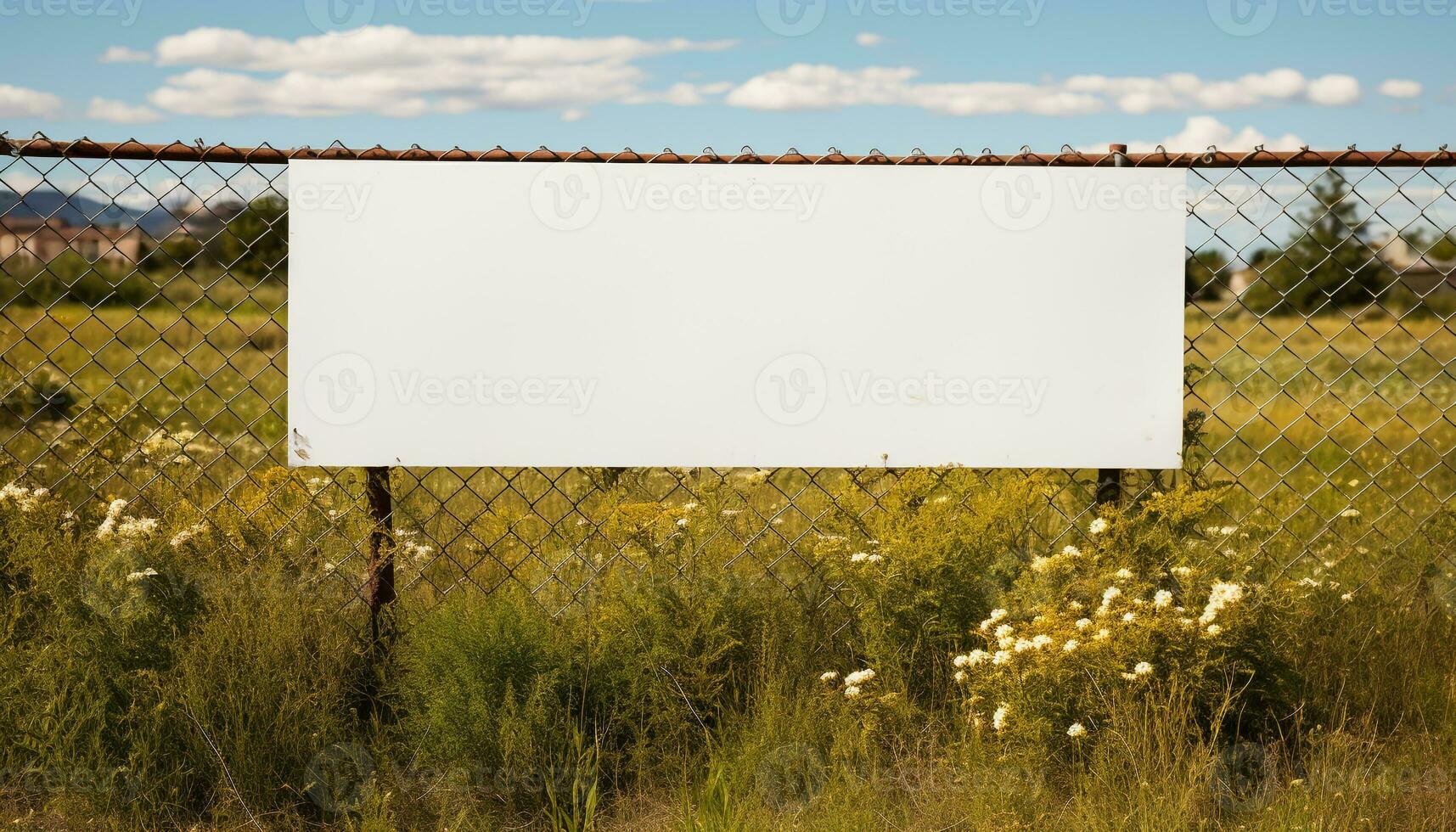 ai gegenereerd leeg aanplakbord Aan groen weide met blauw lucht gegenereerd door ai foto