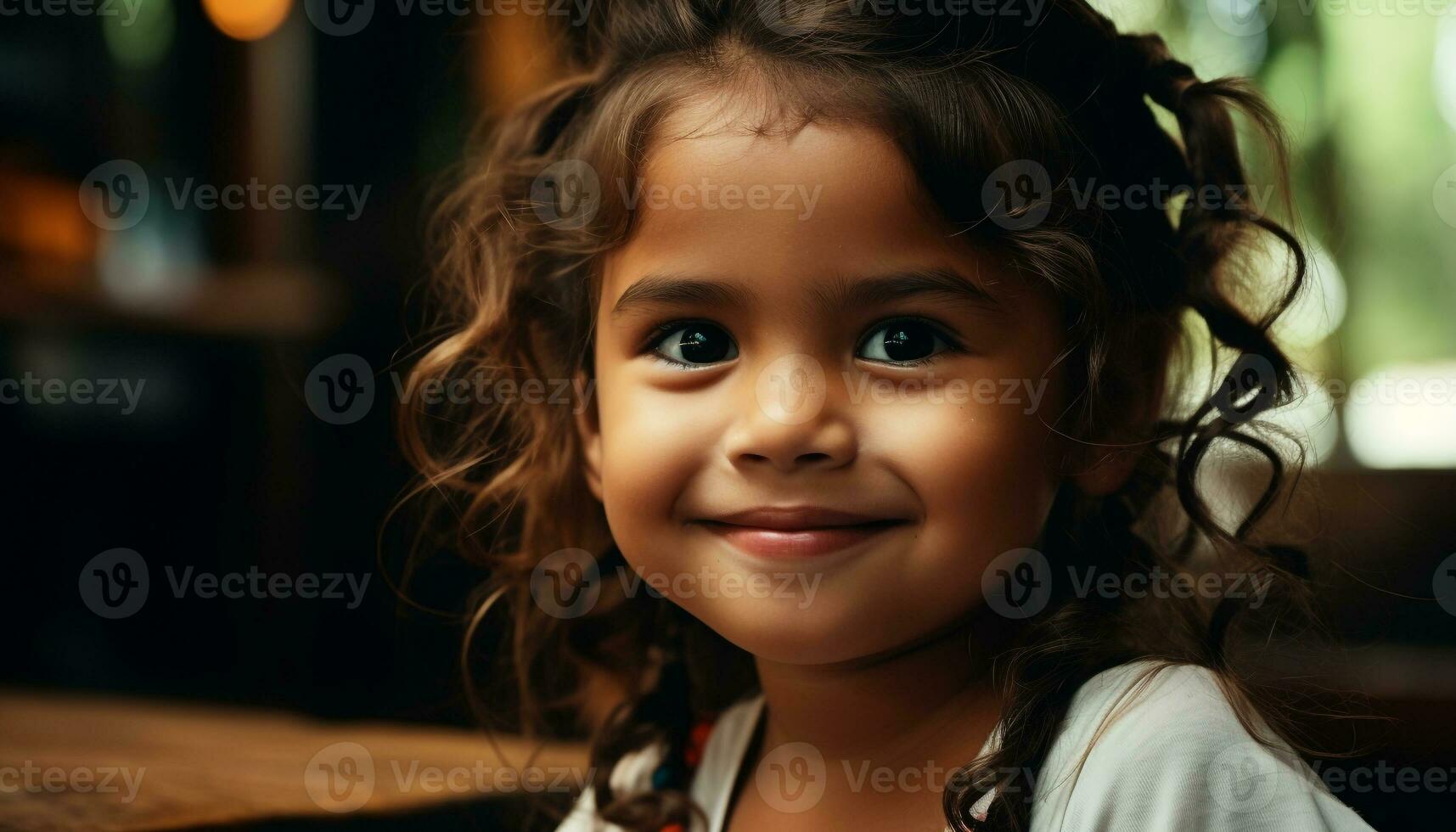 ai gegenereerd glimlachen kind, schattig en vrolijk, op zoek Bij camera gegenereerd door ai foto