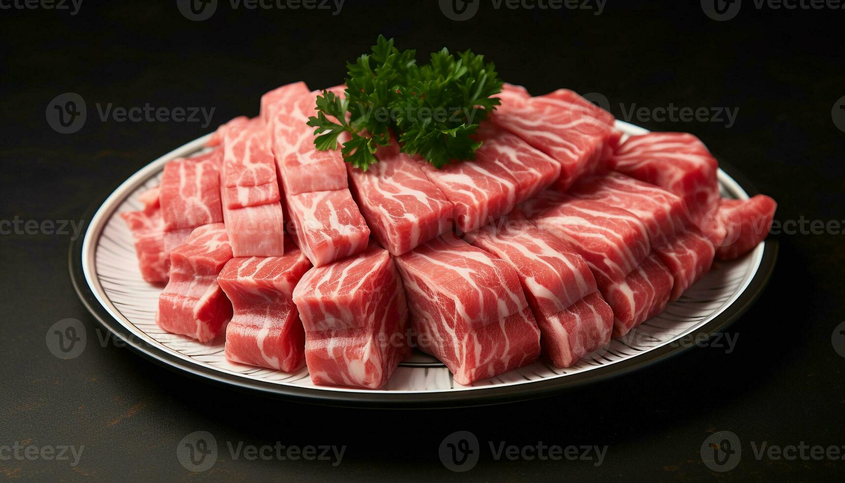 ai gegenereerd vers varkensvlees steak Aan bord, perfect voor barbecue gegenereerd door ai foto