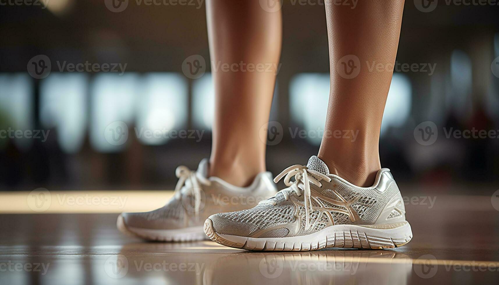 ai gegenereerd jong vrouw oefenen in Sportschool met sport- schoen gegenereerd door ai foto