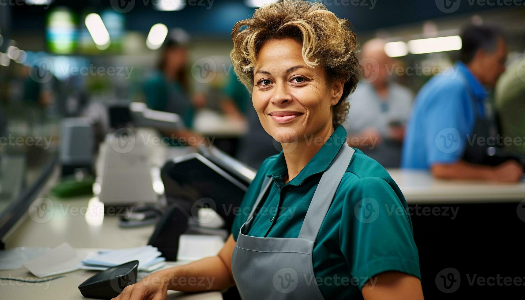 ai gegenereerd zelfverzekerd volwassen ondernemer lachend, werken in klein bedrijf gegenereerd door ai foto