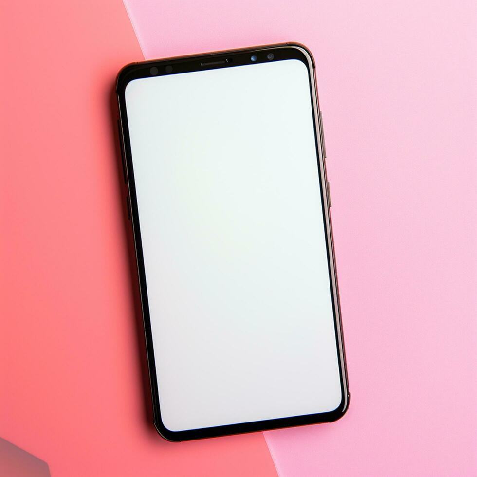 ai gegenereerd modern roze telefoon Aan leeg tafel, dichtbij omhoog schot gegenereerd door ai foto