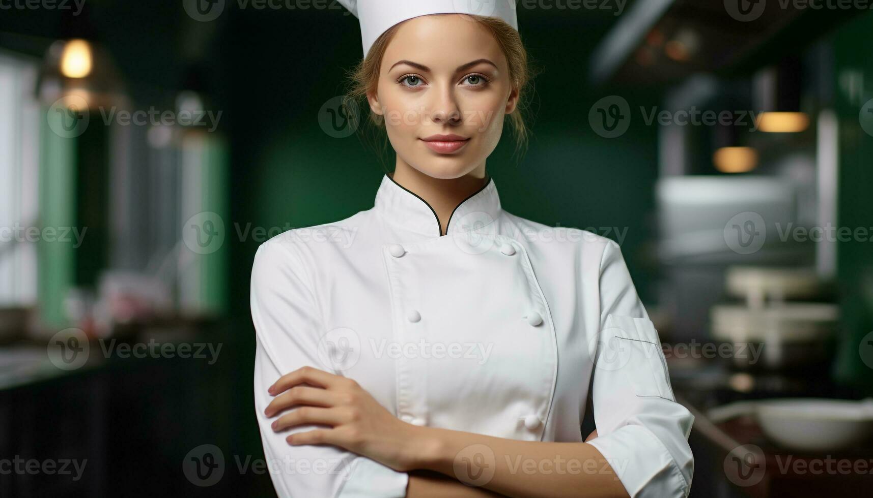 ai gegenereerd glimlachen chef in uniform Koken met vertrouwen gegenereerd door ai foto
