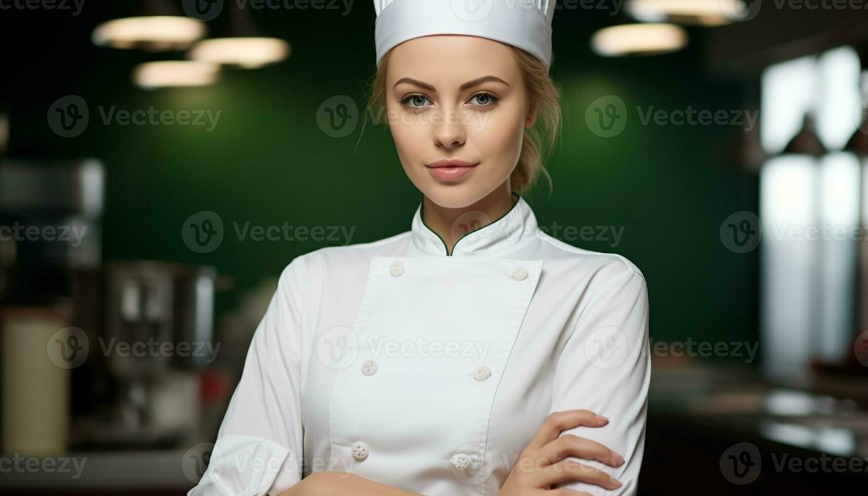 ai gegenereerd glimlachen chef in uniform Koken met vertrouwen gegenereerd door ai foto