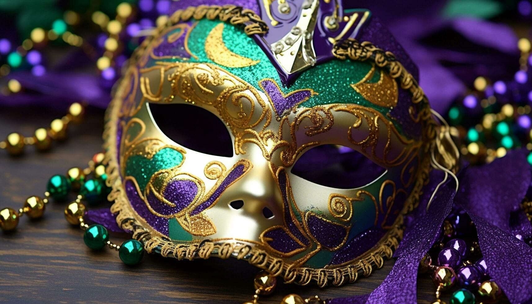 ai gegenereerd mardi gras viering, masker, kostuum, decoratie, goud, partij gegenereerd door ai foto