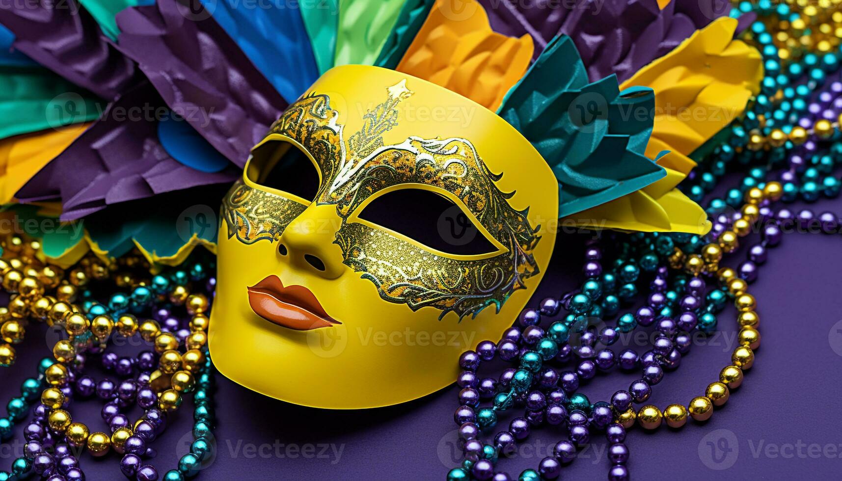 ai gegenereerd mardi gras masker, kleurrijk veren, levendig viering gegenereerd door ai foto