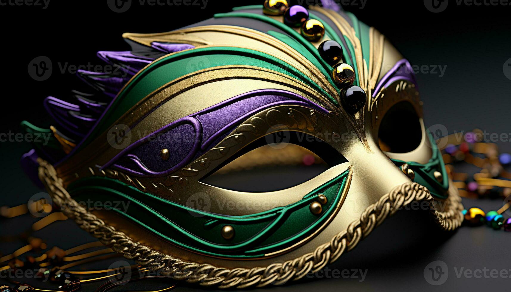 ai gegenereerd mardi gras masker schijnt met Purper elegantie gegenereerd door ai foto