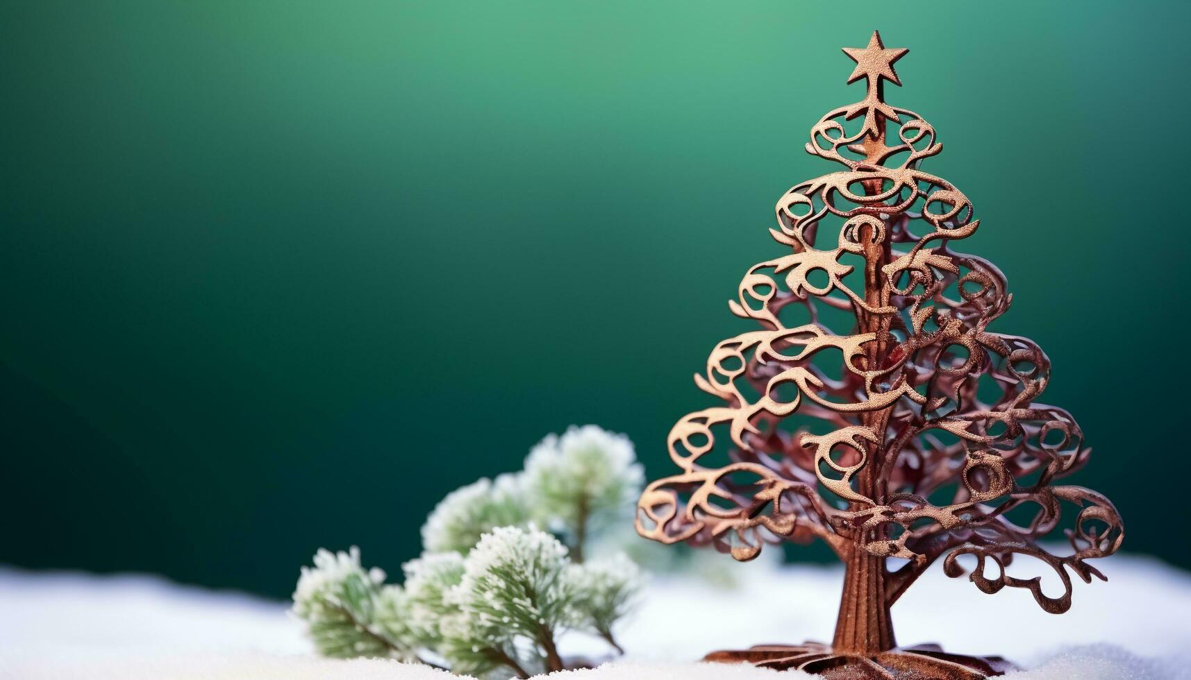 ai gegenereerd winter viering, sneeuw gedekt boom versierd met decoraties gegenereerd door ai foto