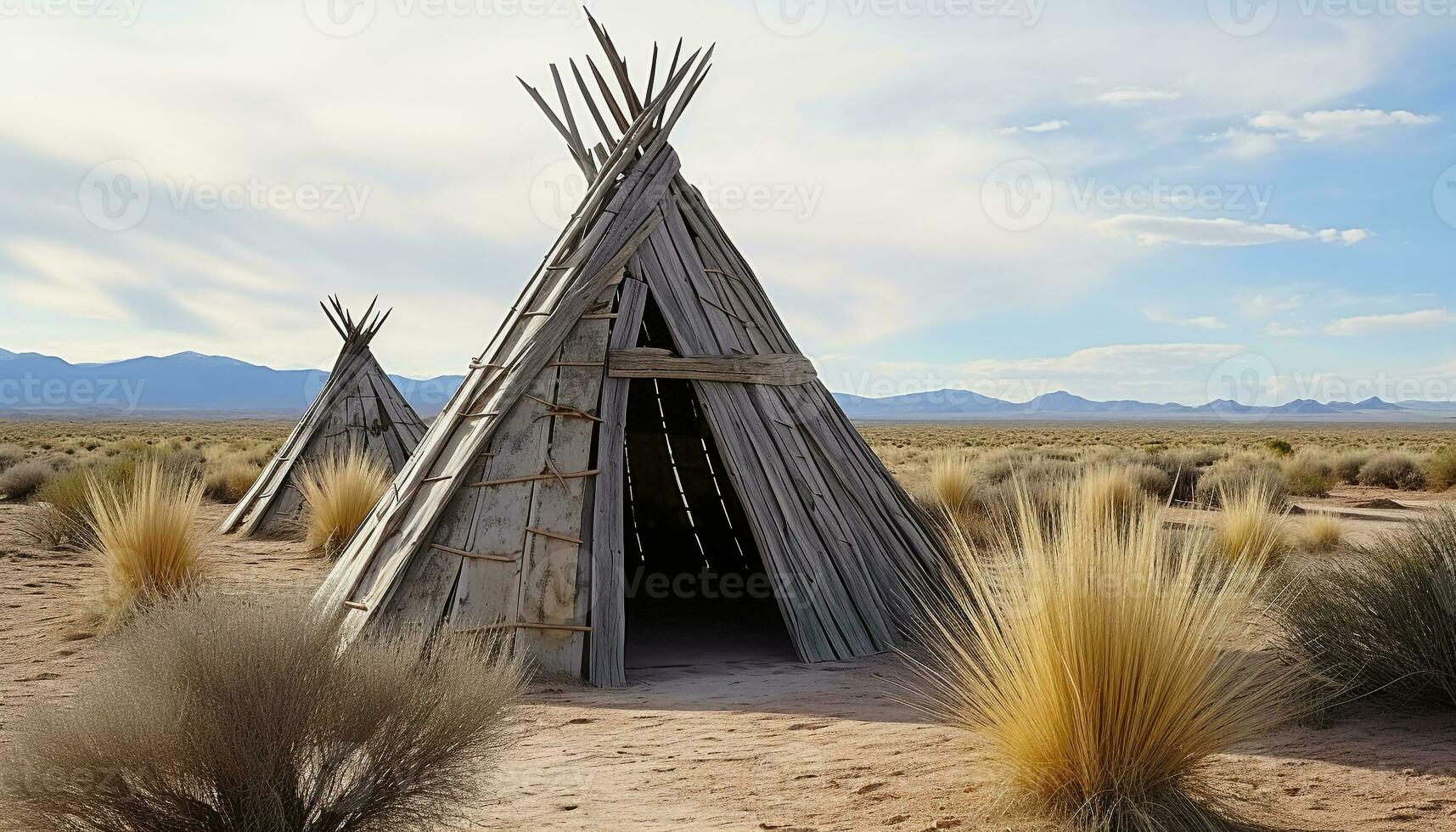 ai gegenereerd oud hut in afgelegen woestijn, presentatie van inheems cultuur gegenereerd door ai foto