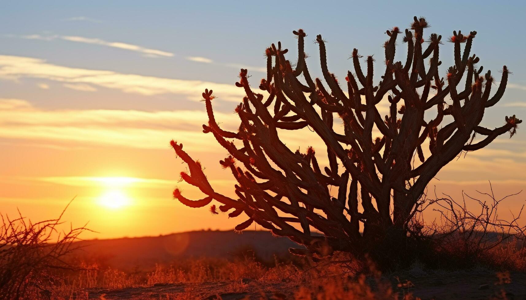 ai gegenereerd silhouet van boom tegen oranje zonsondergang lucht gegenereerd door ai foto