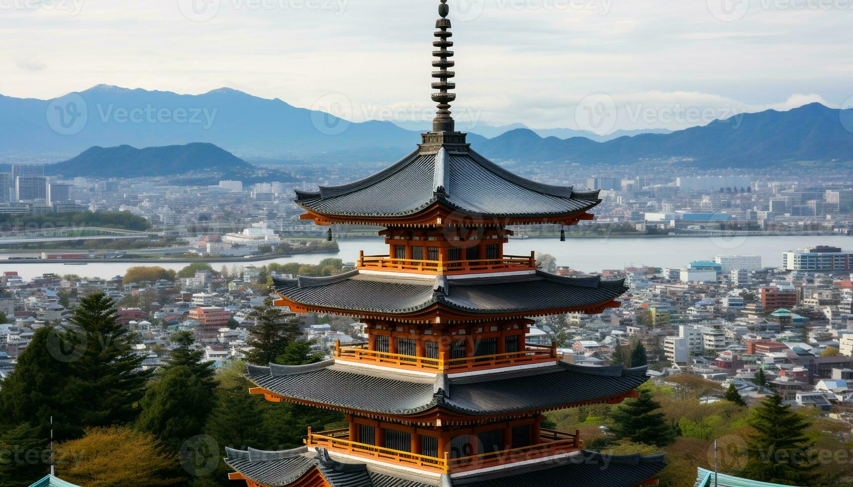 ai gegenereerd oude pagode staat hoog, symboliseert geestelijkheid en geschiedenis gegenereerd door ai foto