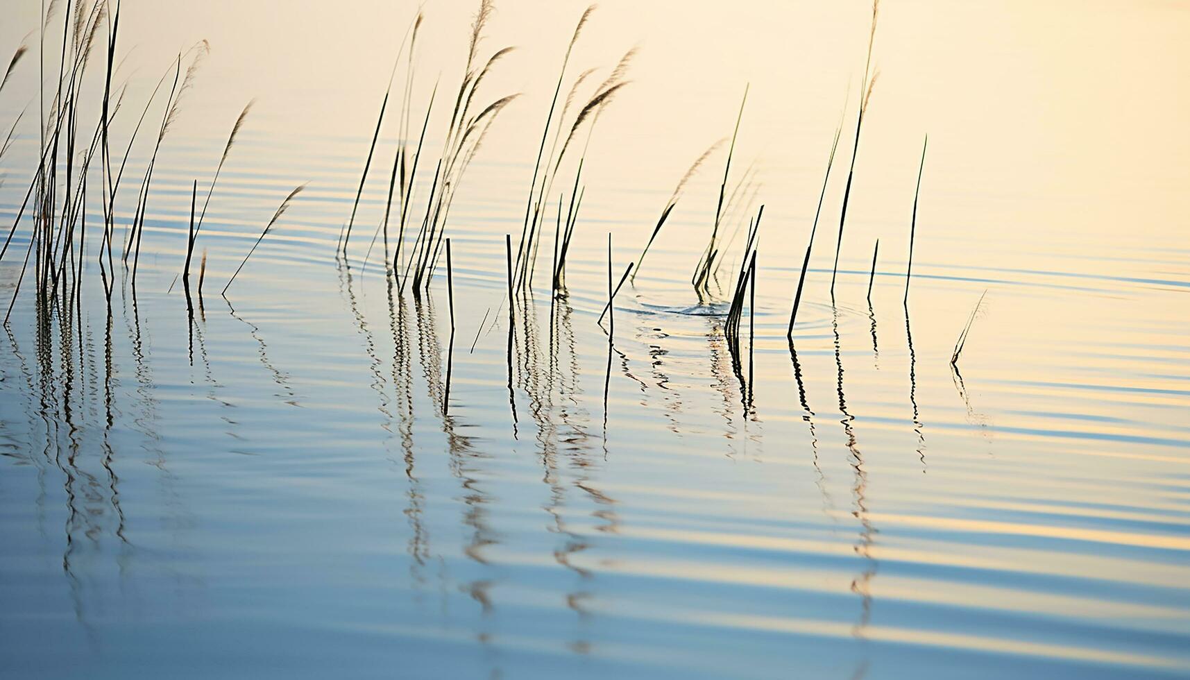 ai gegenereerd rustig tafereel, water weerspiegelt zonsondergang, natuur schoonheid gegenereerd door ai foto