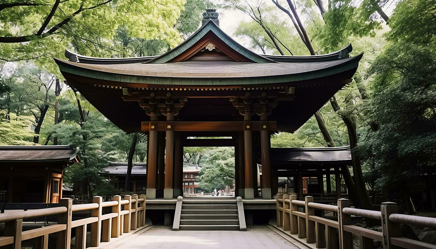 ai gegenereerd oude pagode in rustig Japans formeel tuin gegenereerd door ai foto