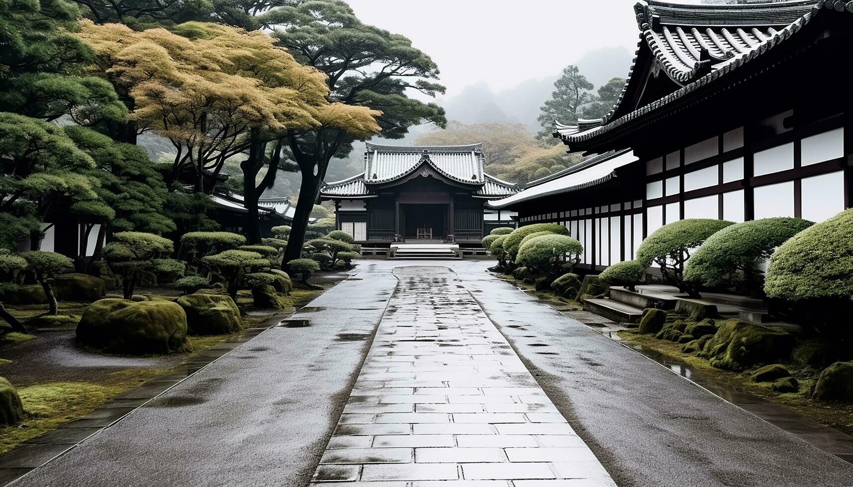 ai gegenereerd oude pagode staat hoog in Japans herfst landschap, gegenereerd door ai foto