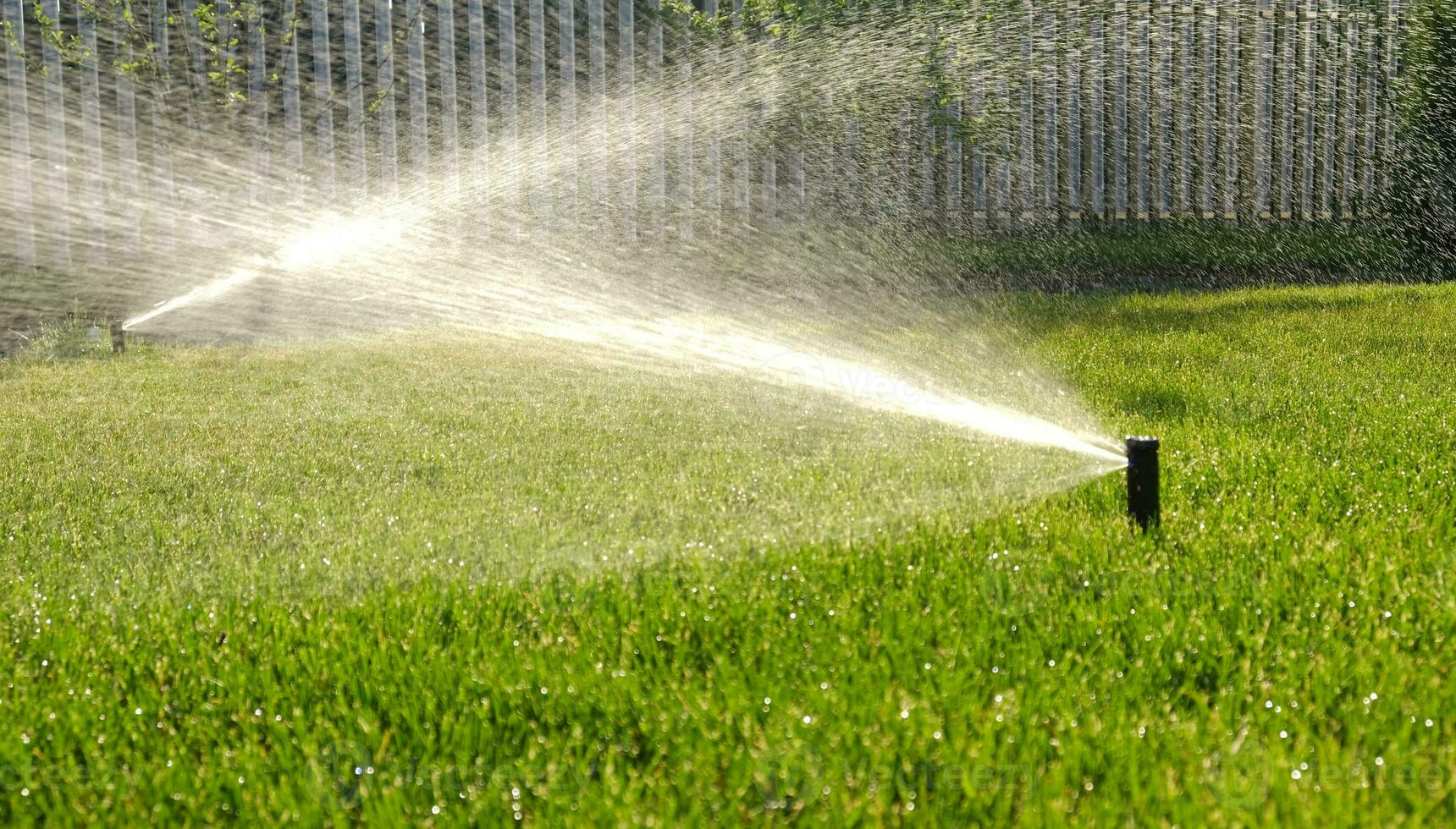 automatisch tuin irrigatie systeem gieter gazon met verstelbaar hoofd. automatisch uitrusting voor irrigatie en onderhoud van gazons, tuinieren. foto