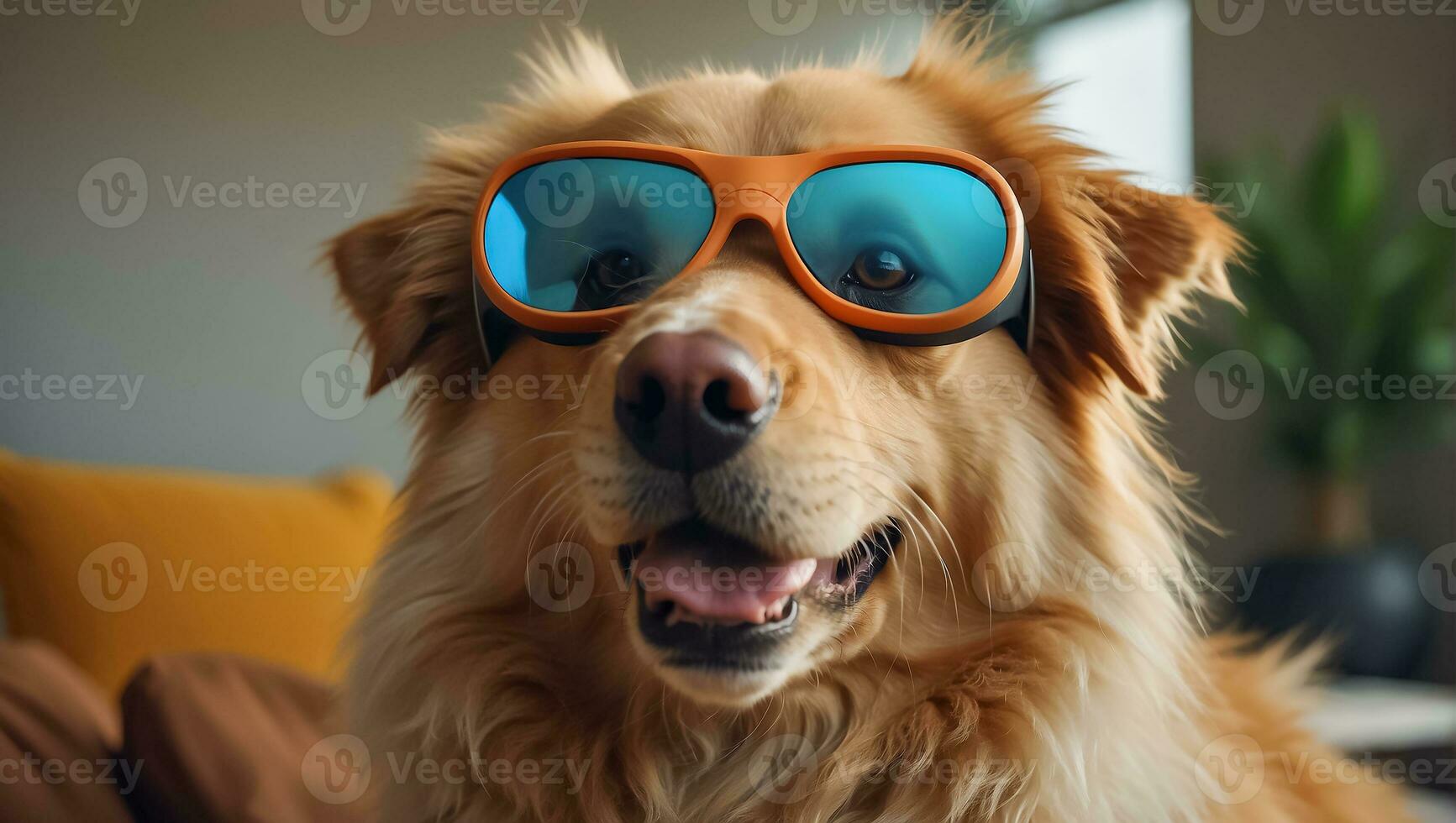 ai gegenereerd schattig hond met bril Bij huis foto