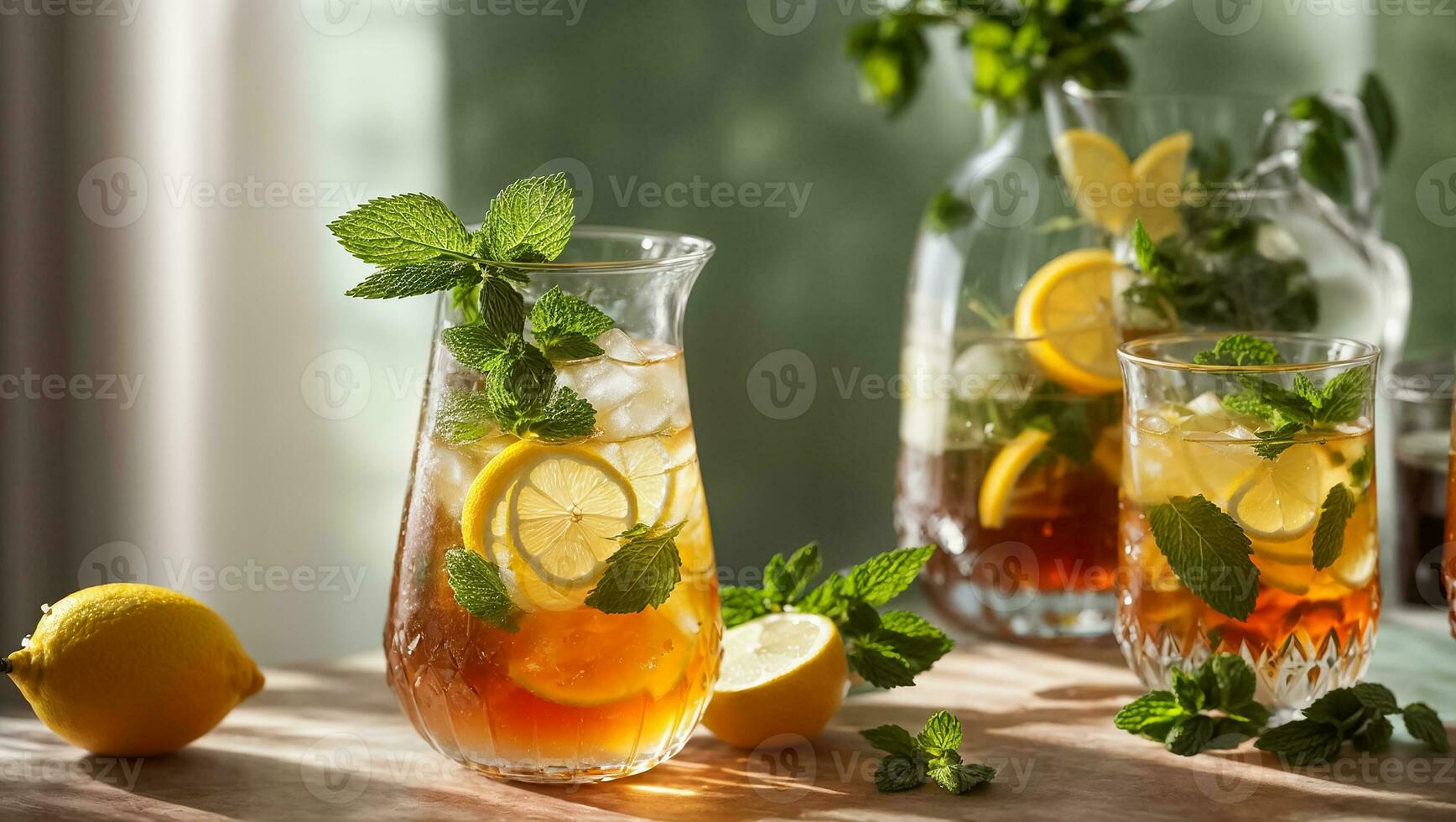 ai gegenereerd verkoudheid thee met citroen en munt Aan de tafel in glas foto