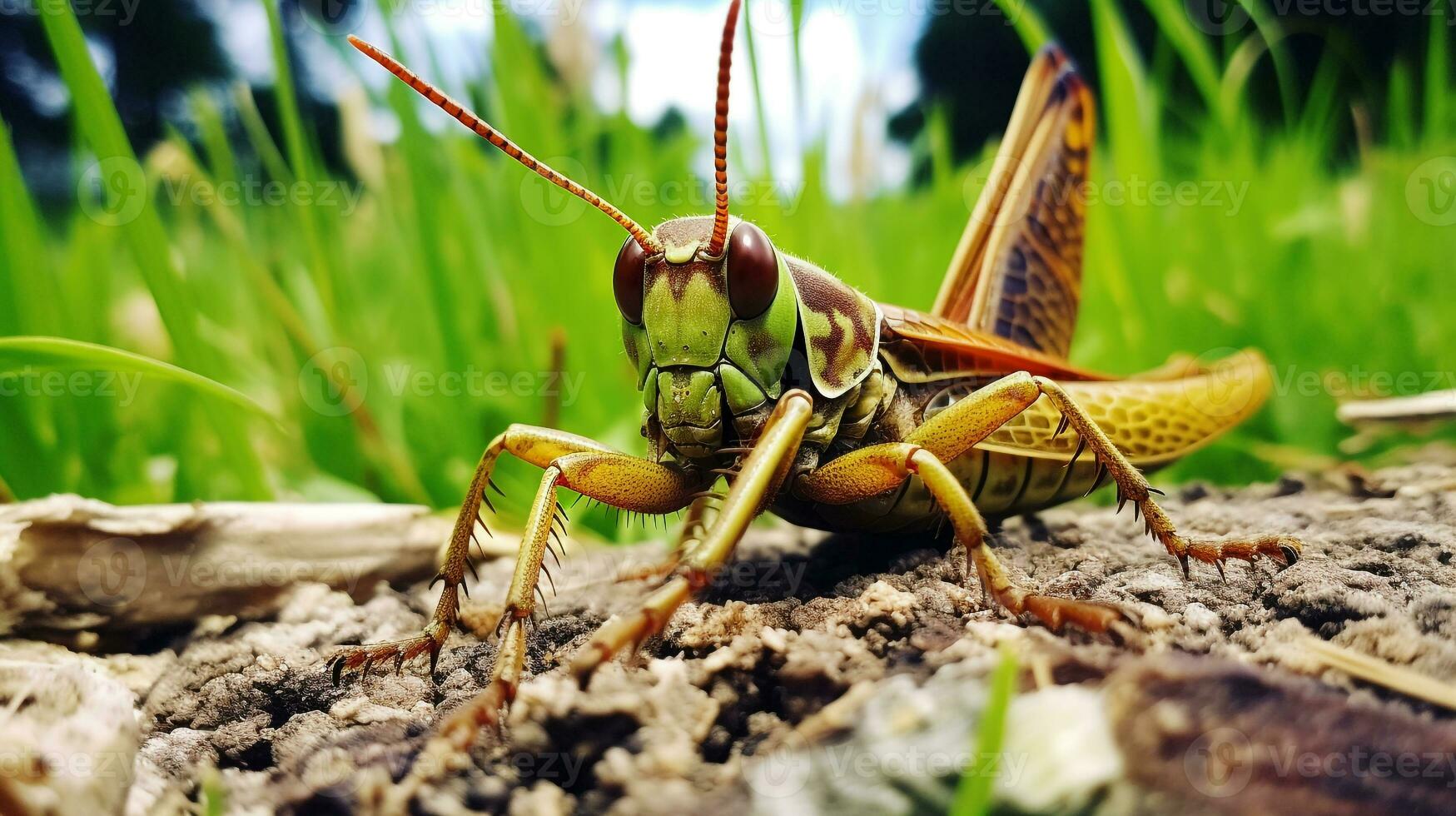 ai gegenereerd foto van sprinkhaan Aan een grond. generatief ai