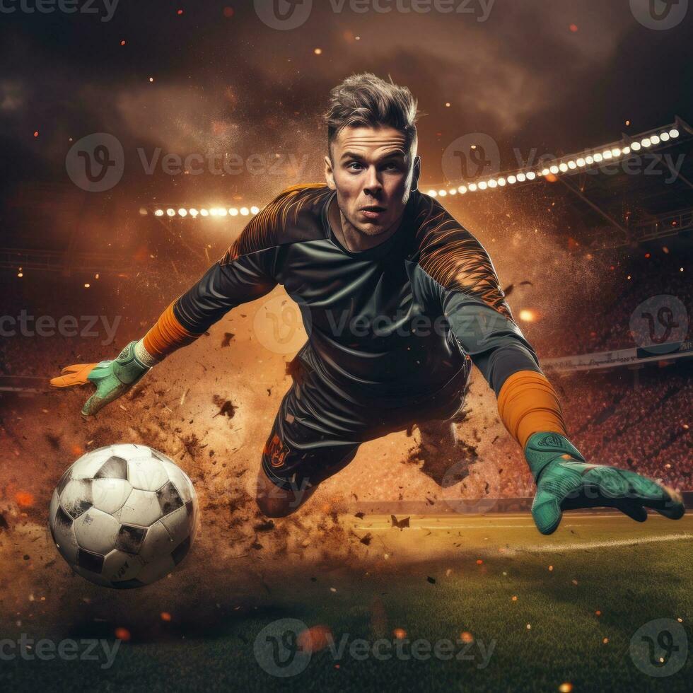 ai gegenereerd een Mens voetbal speler Mens in actie foto