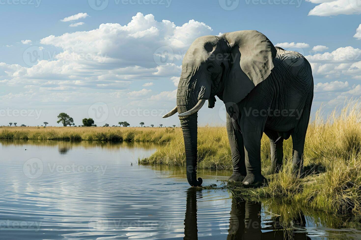 ai gegenereerd afbeelding van een groot olifant staand in de buurt een rivier. foto