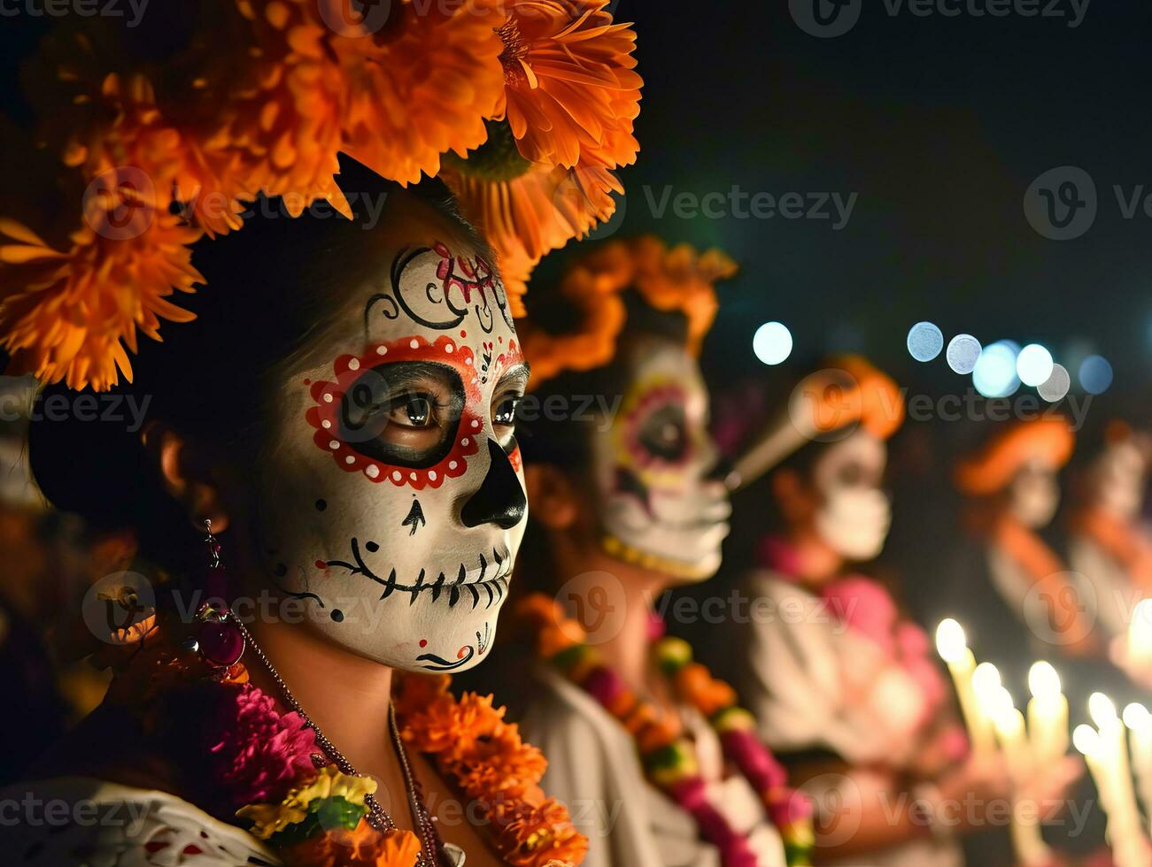 ai gegenereerd Mexicaans vakantie dag van de dood, aztec viering wanneer gezinnen eer hun voorvaders foto