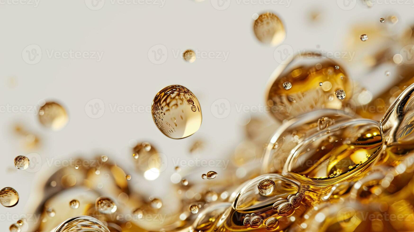 ai gegenereerd gouden huidsverzorging olie druppels met lucht bubbels Aan wit achtergrond foto