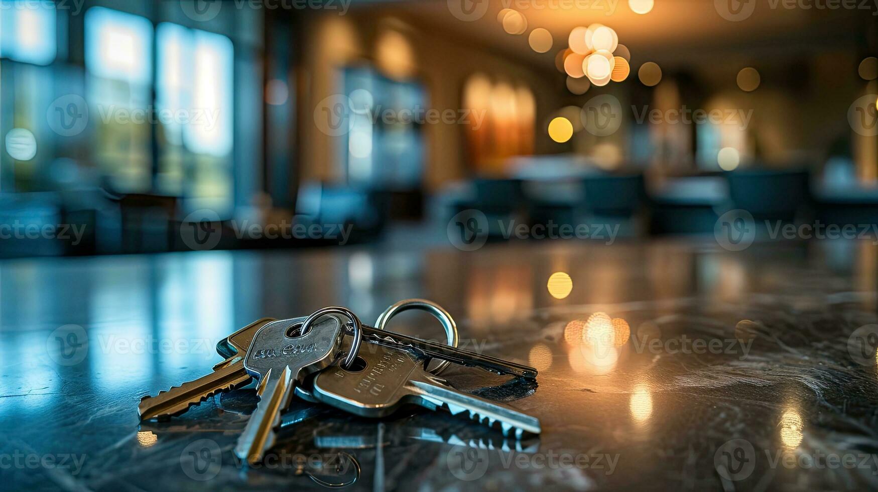 ai gegenereerd reeks van huis sleutels Aan tafel in een echt landgoed concept. foto