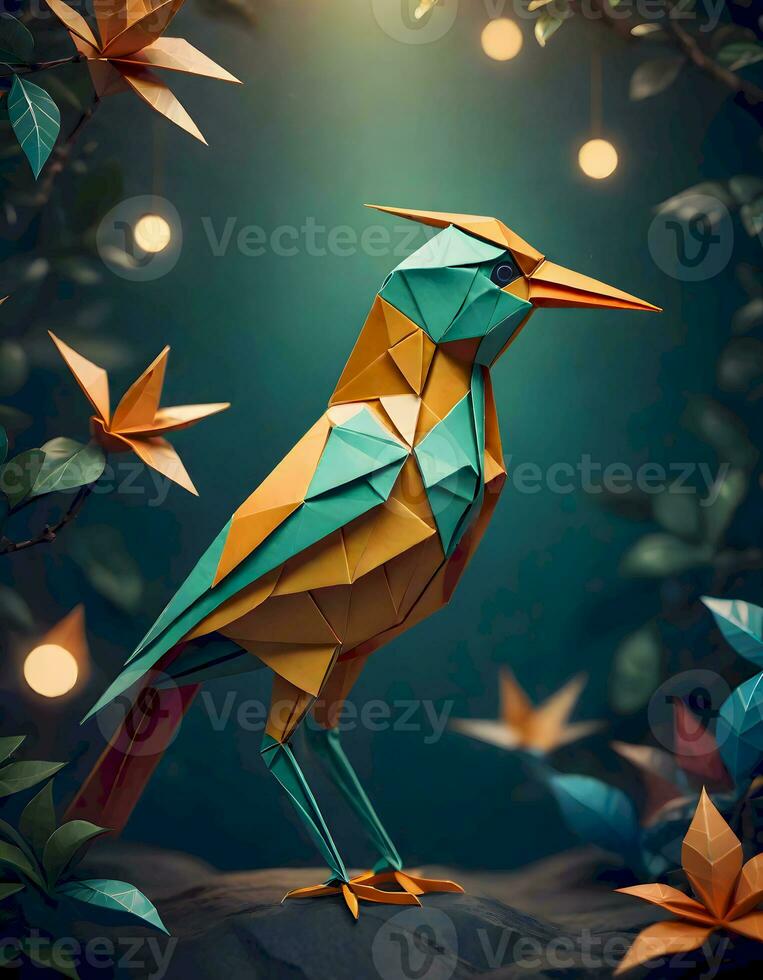 ai gegenereerd kleurrijk origami vogel foto