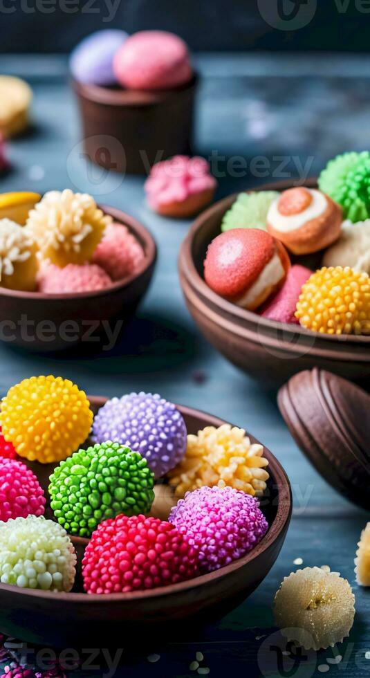 ai gegenereerd kleurrijk geassorteerd snoepjes net zo achtergrond foto