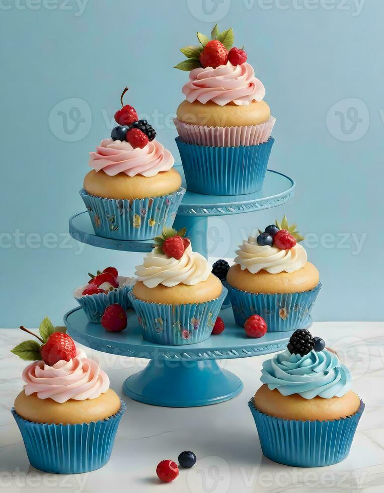 ai gegenereerd verrukkelijk kleurrijk cupcakes foto
