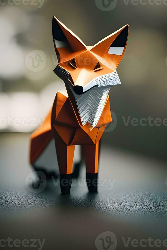 ai gegenereerd origami vos Aan licht achtergrond foto