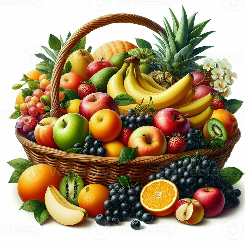 ai gegenereerd fruit in een mand geïsoleerd Aan wit achtergrond foto