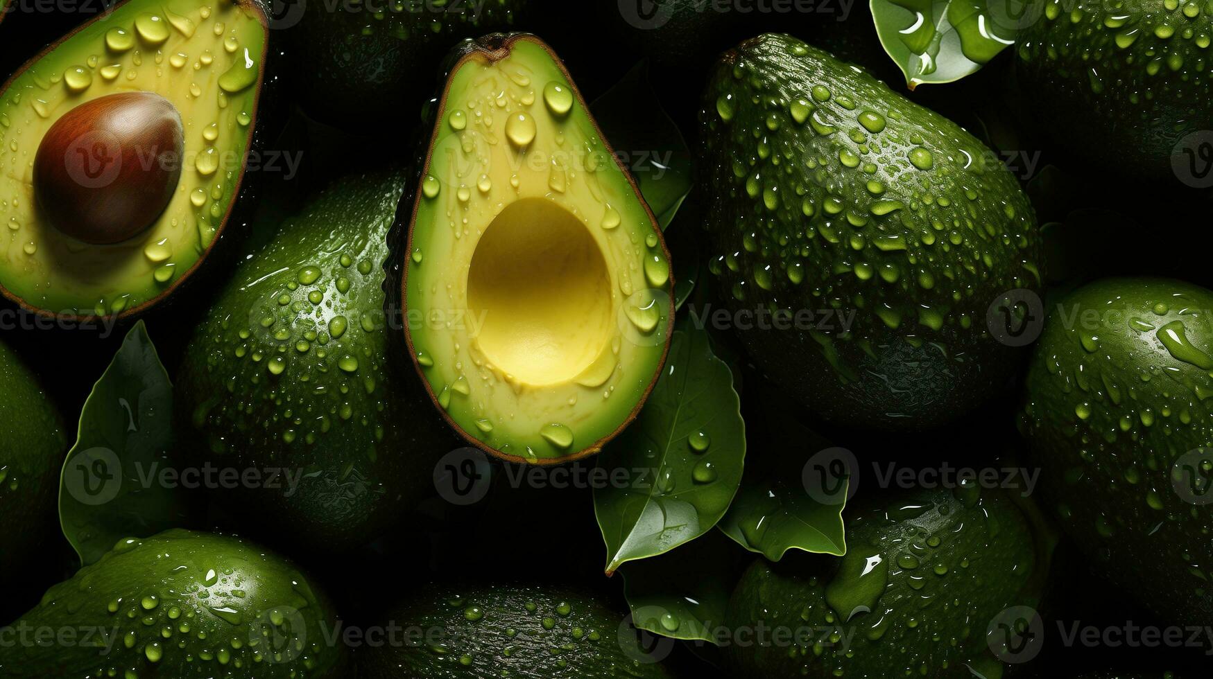 ai gegenereerd vers rijp avocado's met bladeren foto