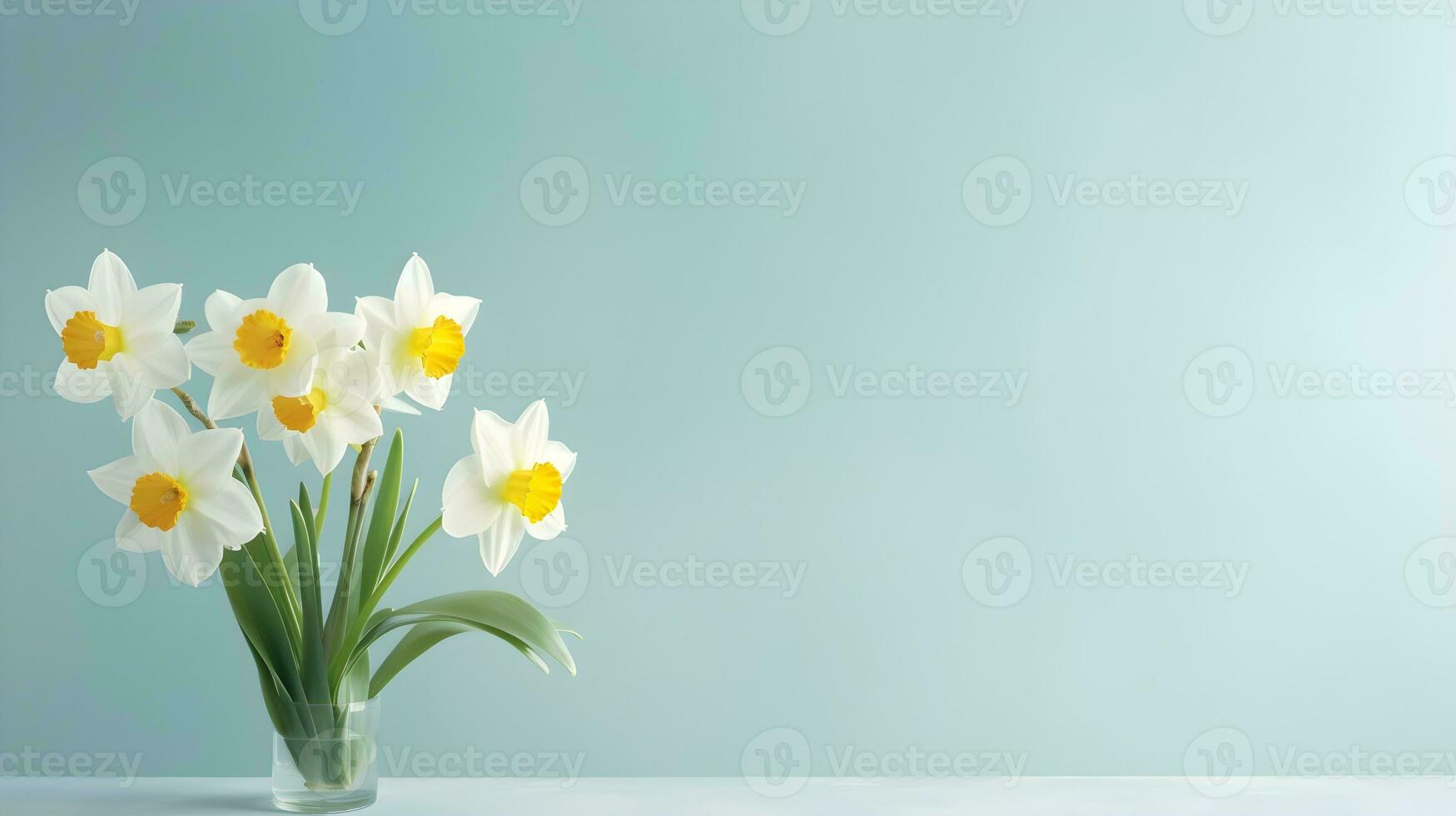 ai gegenereerd boeket van narcissen Aan de tafel, kopiëren ruimte foto