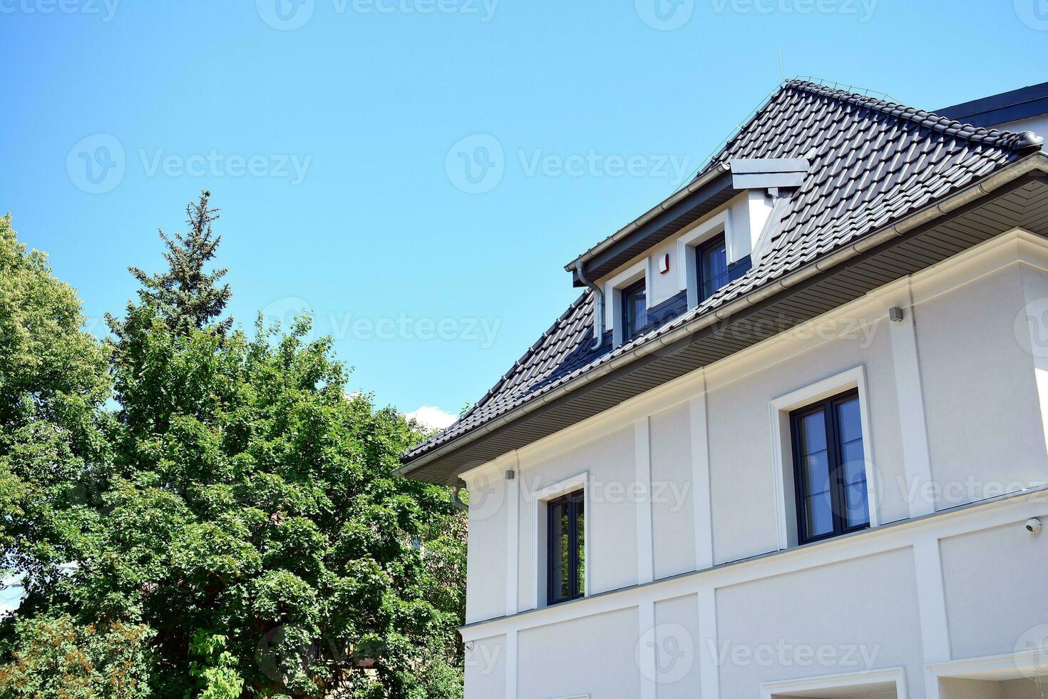 perfect gemanicuurd buitenwijk huis Aan een mooi zonnig dag foto