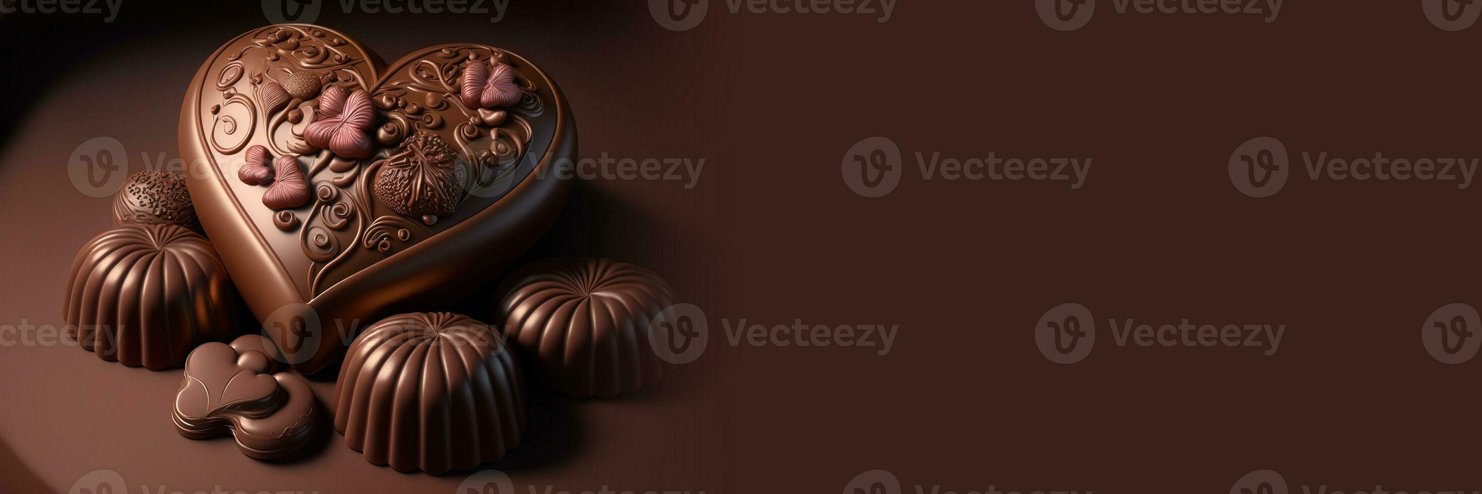 ai gegenereerd een hart vormig chocola is getoond Aan een bruin achtergrond foto