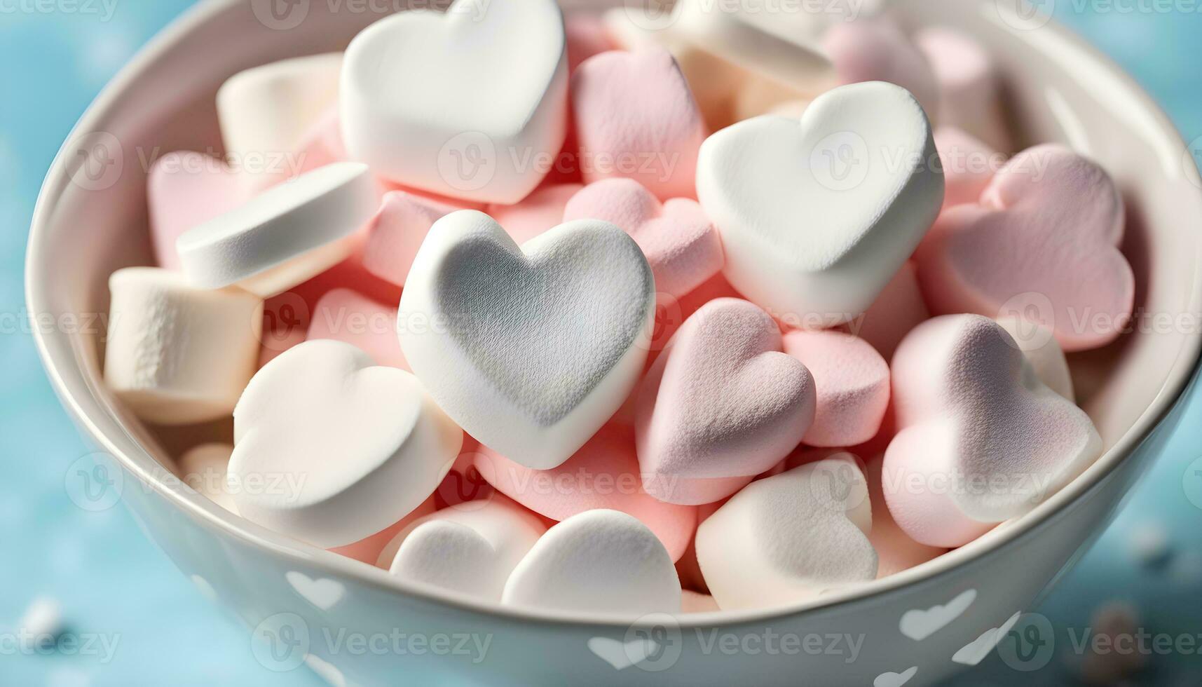 ai gegenereerd een kom gevulde met marshmallows en harten foto